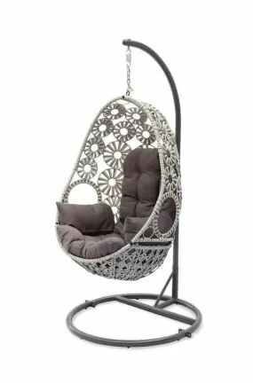 Balancelle de jardin en résine écrue avec coussin gris anthracite